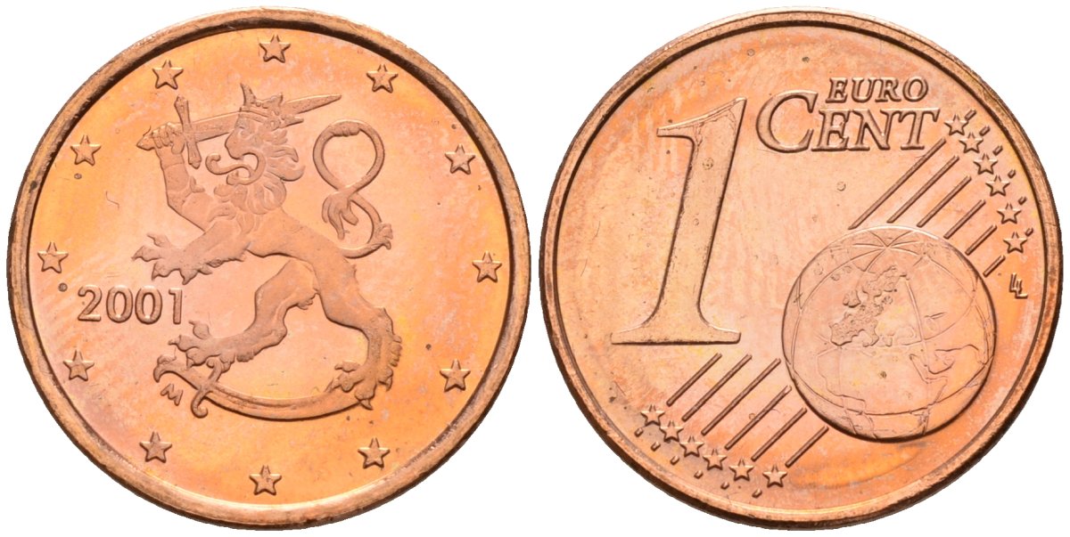 Финляндия 1 евроцент 2001 KM 98 сталь плакированная медью UNC M50-15