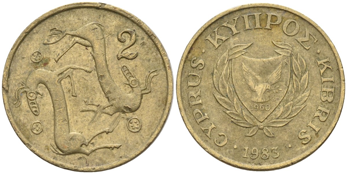 Кипр 2 цента 1983 KM 54.1 никель латунь 4174-1219