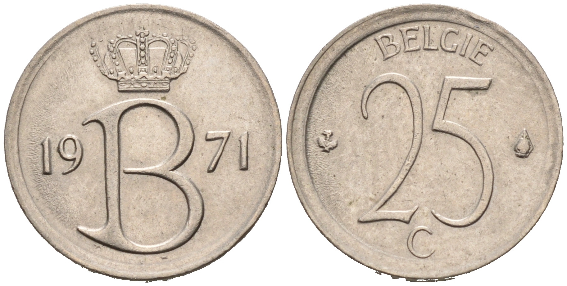 Бельгия 25 сантимов 1971 Belgie, Бодуэн I (1951-1993 KM 154.1 медно-никель 4564-142