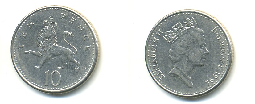 Великобритания 10 пенсов 1992 Елизавета II (1952-2022) KM 938b, Spink 4367 (F4) медно-никель 59-511