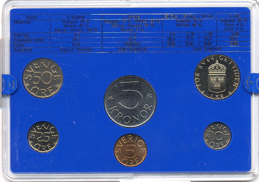 Швеция набор монетного двора из 6 монет 1980 в пластике, Карл XVI Густав (1973- ) KM MS15 UNC 4-3-6-130