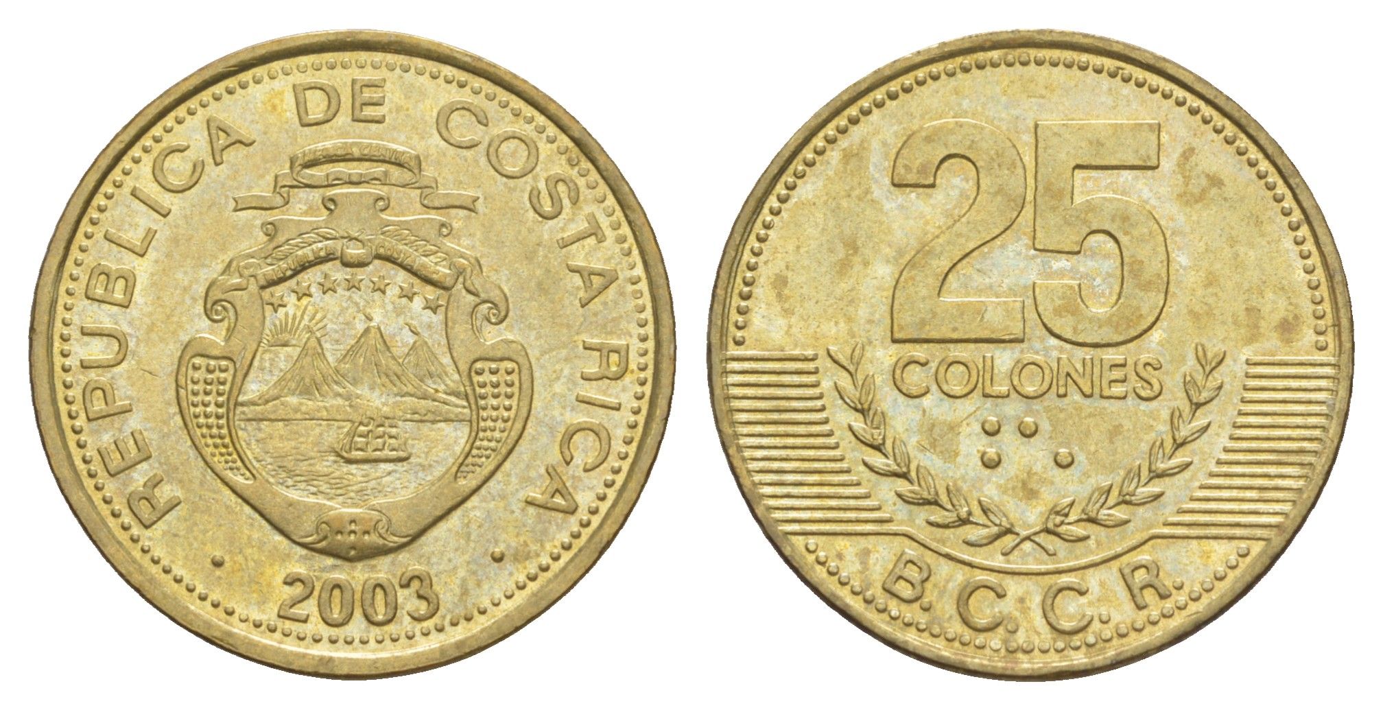 Коста-Рика 25 колонов 2003 KM 229a алюминиевая бронза UNC 4642-921