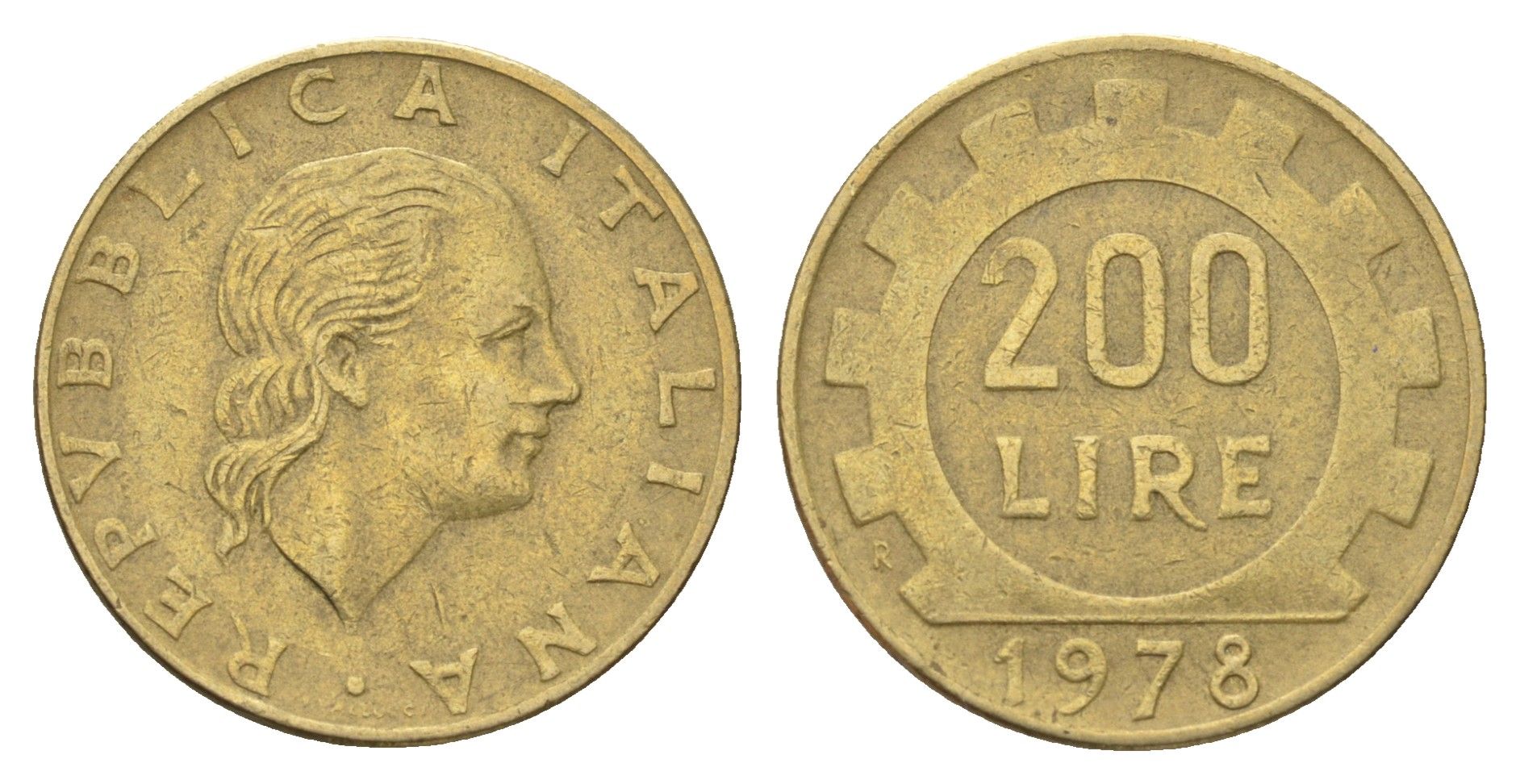 Италия 200 лир 1978 R, шестерня KM 105 алюминиевая бронза 4704-832