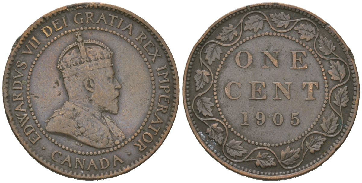 Канада 1 цент 1905 Эдуард VII (1901-1910) KM 8 бронза 95-541