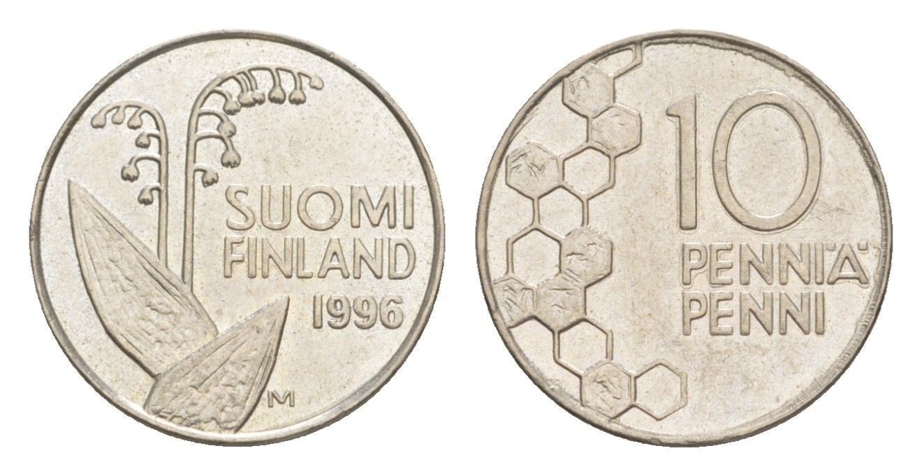 Финляндия 10 пенни 1996 KM 65 медно-никель 4647-357