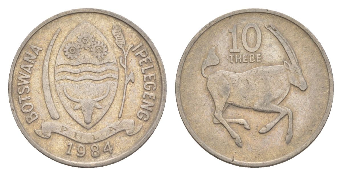 Ботсвана 10 тхебе 1984 антилопа оракс KM 5a сталь плакированная никелем 51-1724