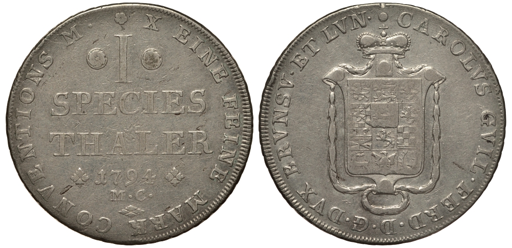 Брауншвейг-Вольфенбюттель 1 талер 1794 Dav. 2173; Welter 2903 серебро 00-804-25