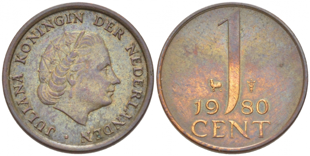 Нидерланды 1 цент 1980 Юлиана (1949-1980) KM 180 бронза 3457-1064