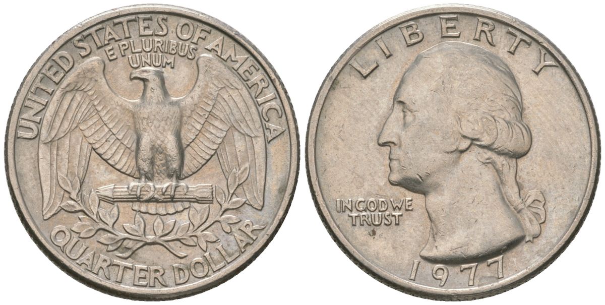 США 25 центов = квотер 1977 Вашингтон KM 164a медь плакированная медно-никелем 4597-525