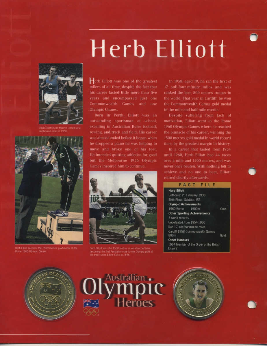 Австралия набор медалей олимпийские герои Австралии 1987 Бетти Катберт, Херб Эллиот, Эдвин Флэк, команда гребли 1992 и 1996, Дон Фрейзер, Шейн Гоулд, Марджори Джексон, Сьюзан О'Нил, Кирен Перкинс, Джиллиан Ролтон, Мюррей Роуз 14-01-01-09