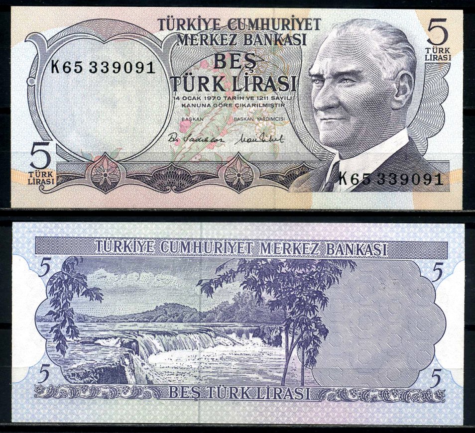 Турция 5 лир 1976 серия К65, Кемаль Ататюрк Pick 185 бумага UNC (пресс) 00-00