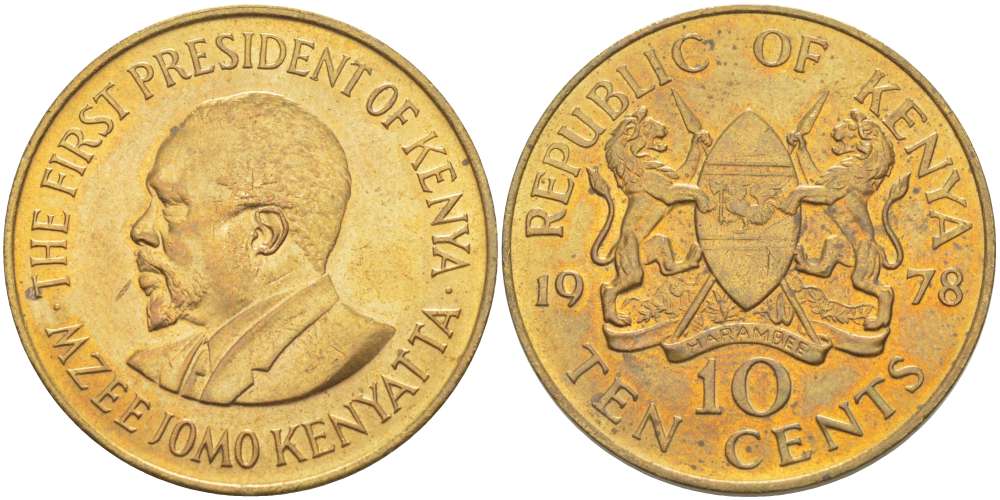 Кения 10 центов 1978 Джомо Кениата KM 11 никель латунь UNC 4512-242