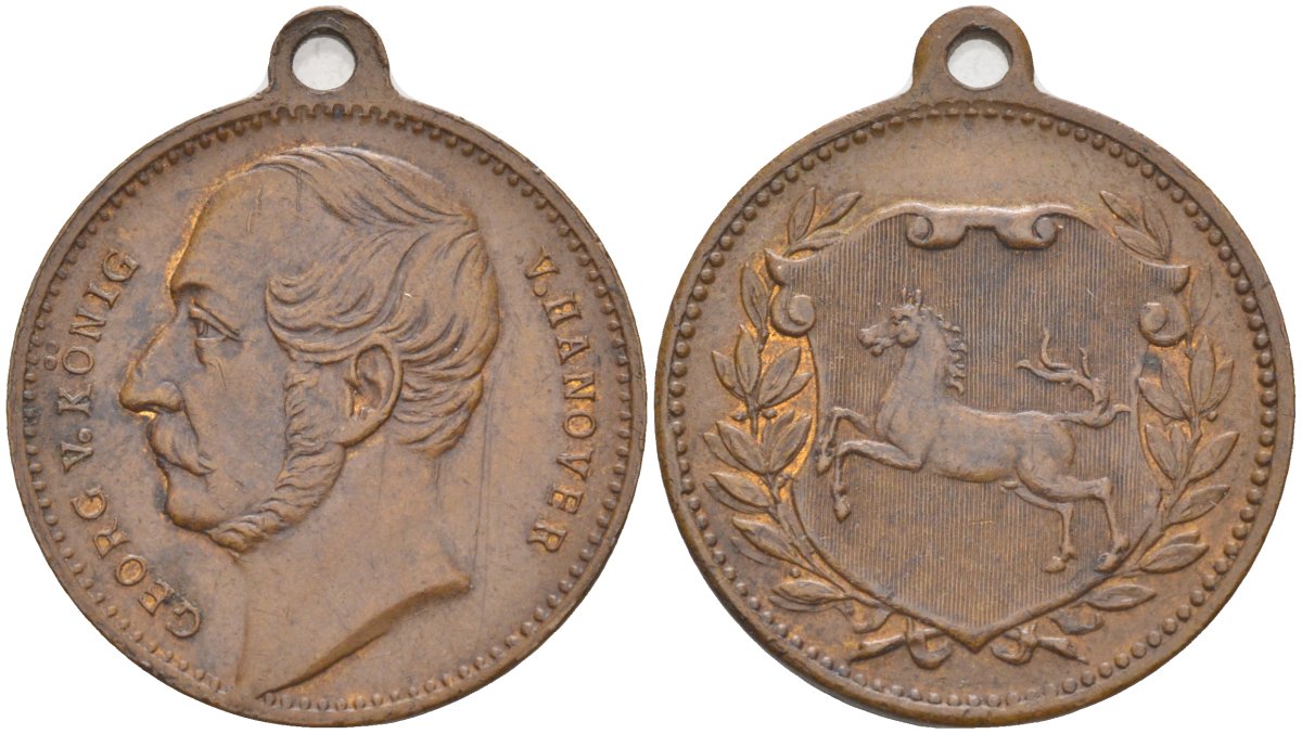 Ганновер медаль ND Георг V, король Ганновера, с ушком для ношения, диаметр 22 мм, вес 4,18 гр. бронза 4391-413