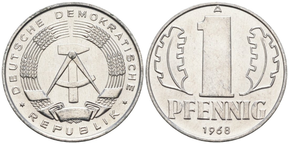 ГДР 1 пфенниг 1968 А KM 8.1 алюминий aUNC 4564-1025