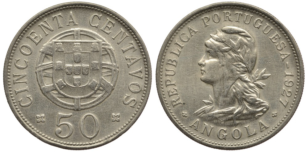 Португальская Ангола 50 сентаво 1927 KM 69 никель бронза XF-UNC 603-245