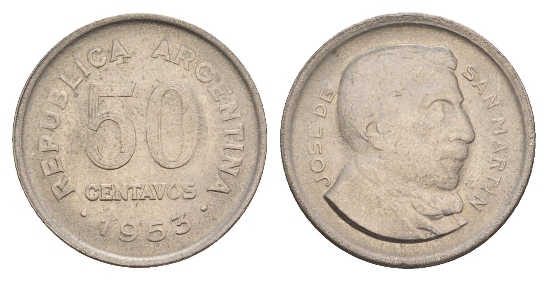 Аргентина 50 сентаво 1953 KM 49 сталь плакированная никелем 4656-1133