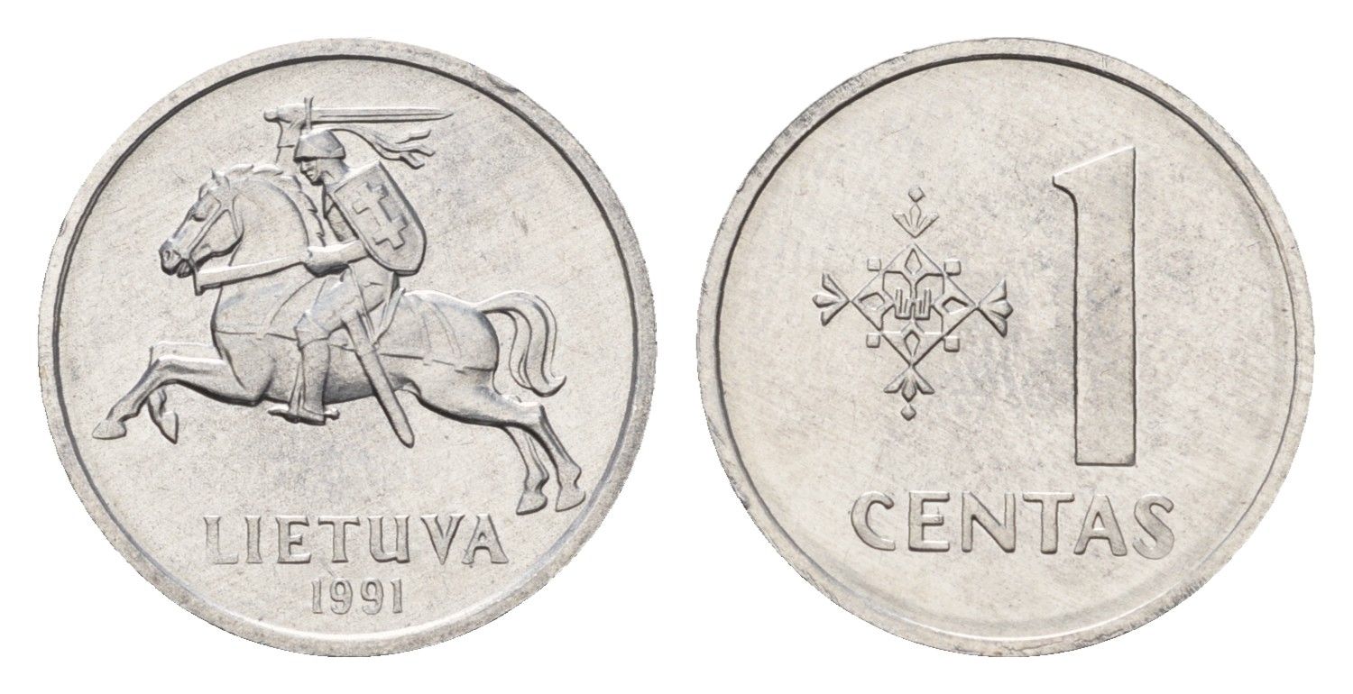 Литва 1 цент 1991 год-тип KM 85 алюминий UNC 4164-134