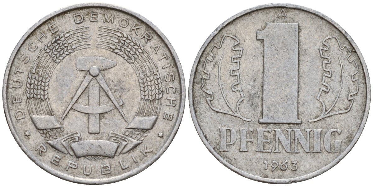 ГДР 1 пфенниг 1963 A KM 8.1 алюминий 44-334