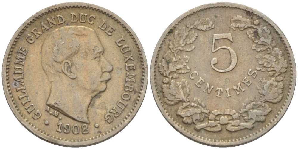 Люксембург 5 сантимов 1908 Вильгельм IV (1905-1912) KM 26 медно-никель 105-767