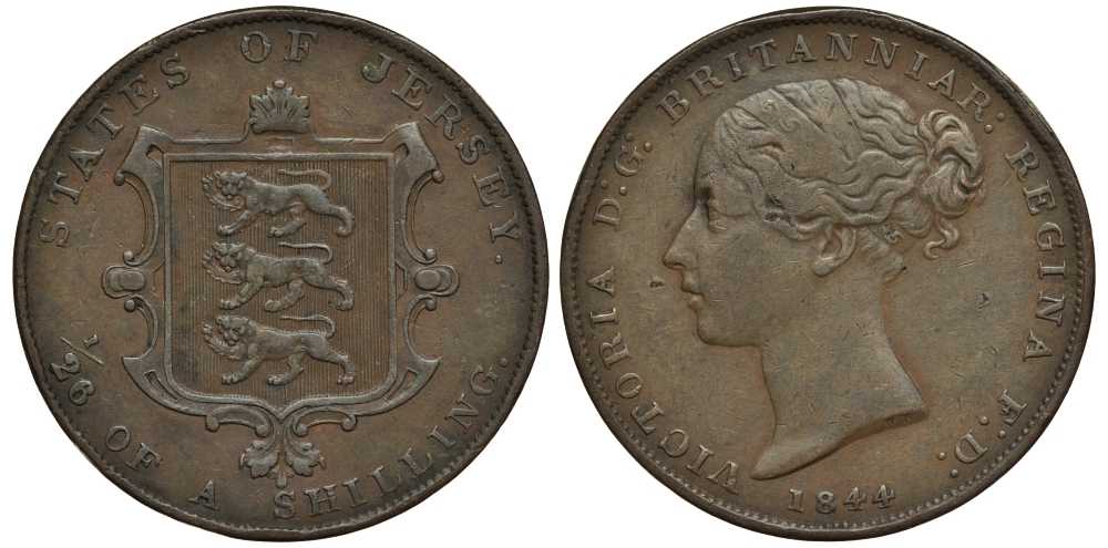 Джерси 1/26 шиллинга 1844 Виктория (1837-1901) KM 2 медь 650-643