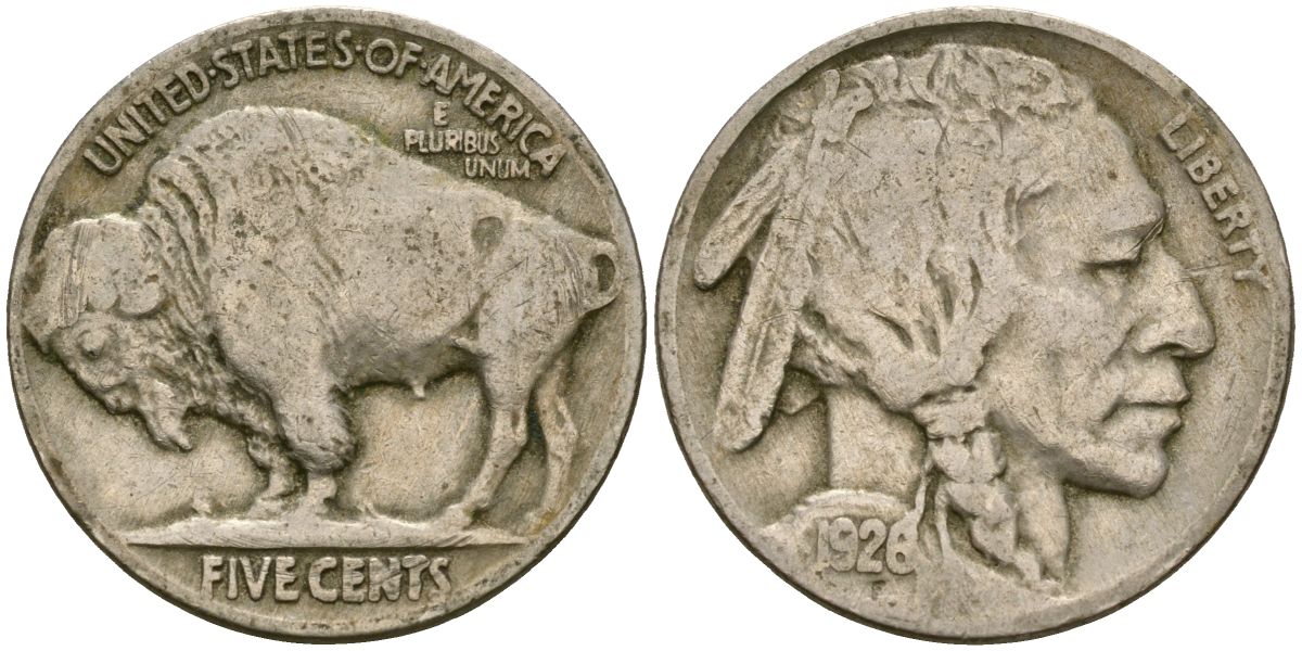 США 5 центов 1926 индеец, бизон KM 134 медно-никель 4135-433