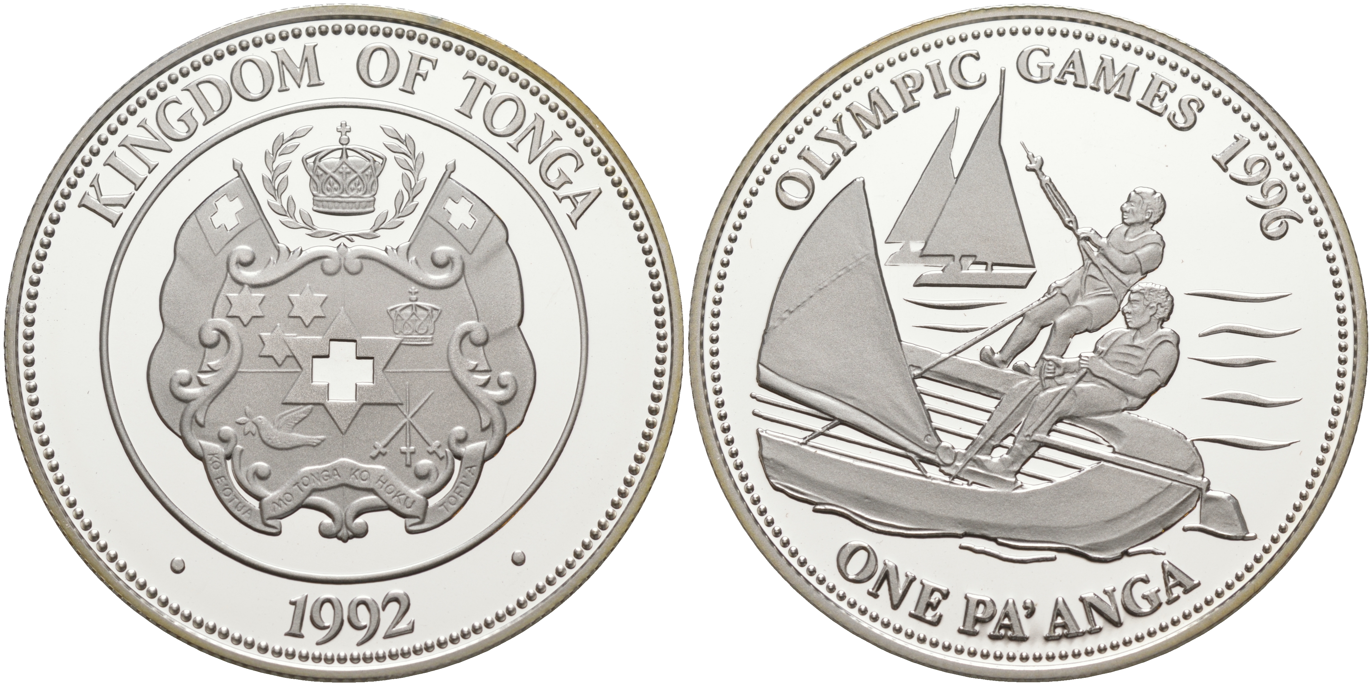 Тонга 1 паанга 1992 XXVI летние Олимпийские игры 1996 года в Атланте, парусный спорт KM 156 серебро PROOF 1074-4-41