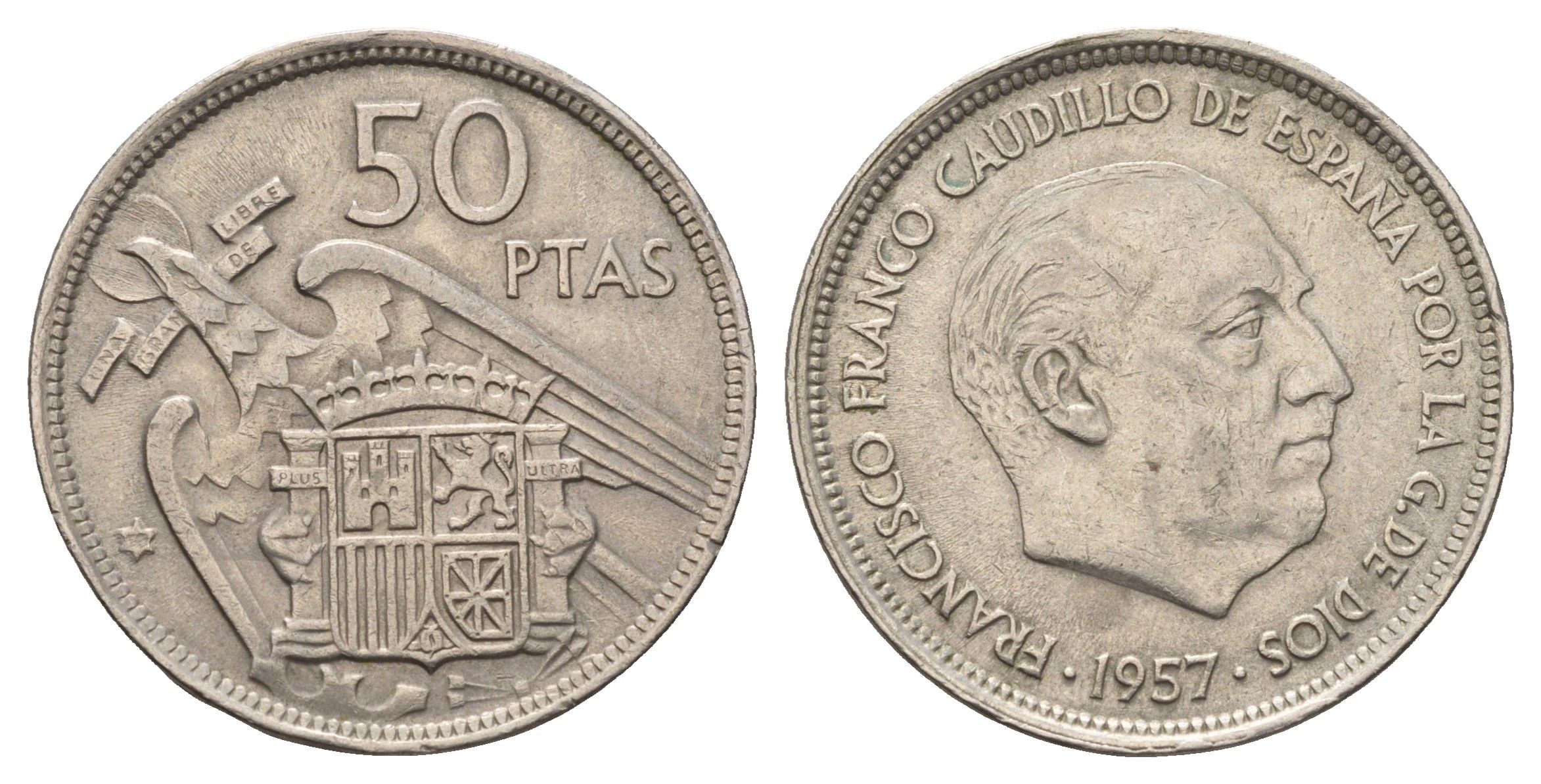 Испания 50 песет 1957 Франсиско Франко (1939-1975) KM 788 медно-никель 4389-416