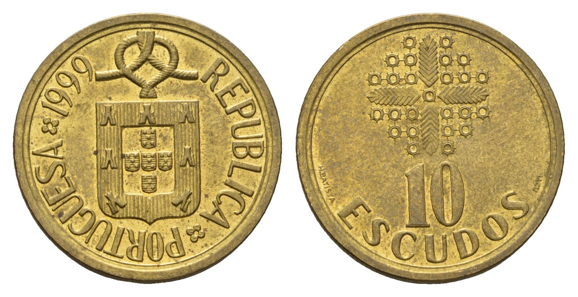 Португалия 10 эскудо 1999 KM 633 никель латунь UNC 4675-335