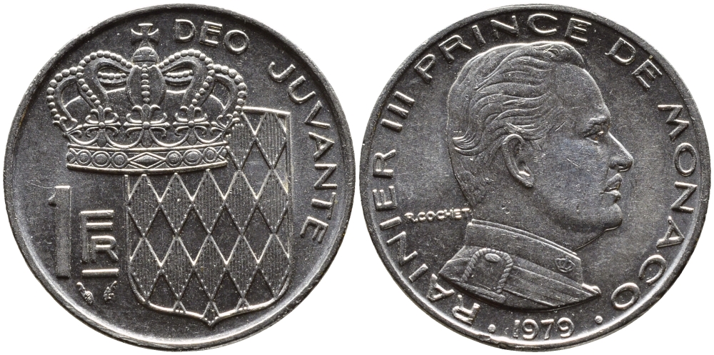 Монако 1 франк 1979 Ренье III (1949-2005) KM 140 никель 4364-651