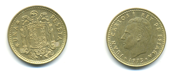 Испания 1 песета 1975 (76) Хуан Карлос I (1975-2001) KM 806 алюминиевая бронза 177-124