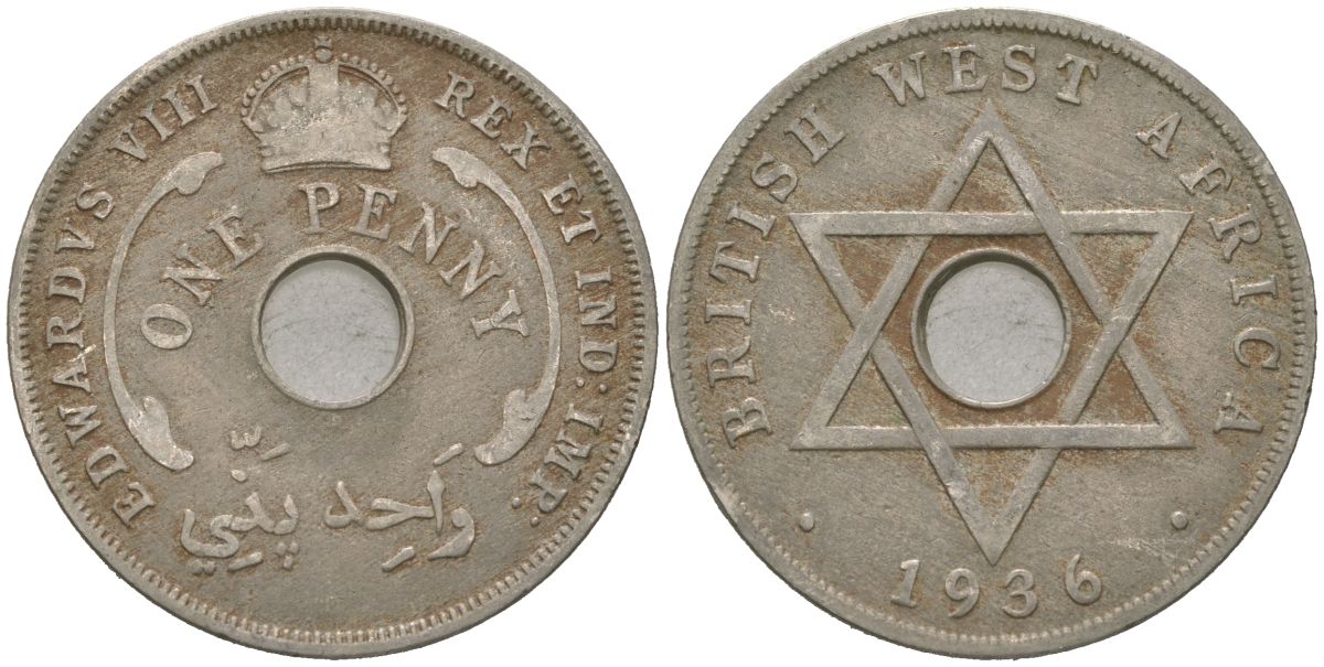 Британская Западная Африка 1 пенни 1936 Эдуард VIII (1936) KM 16 медно-никель 4620-327