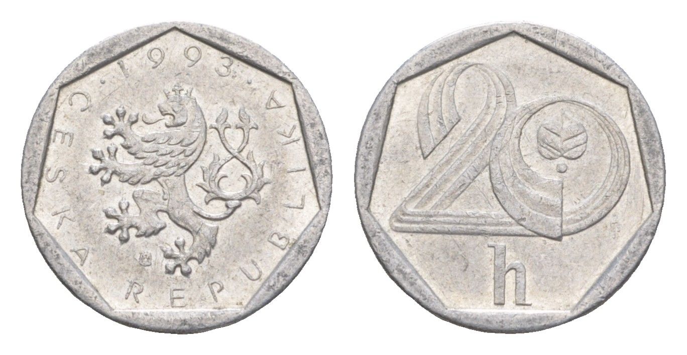 Чехия 20 геллеров 1993 KM 2.1 алюминий 4381-945