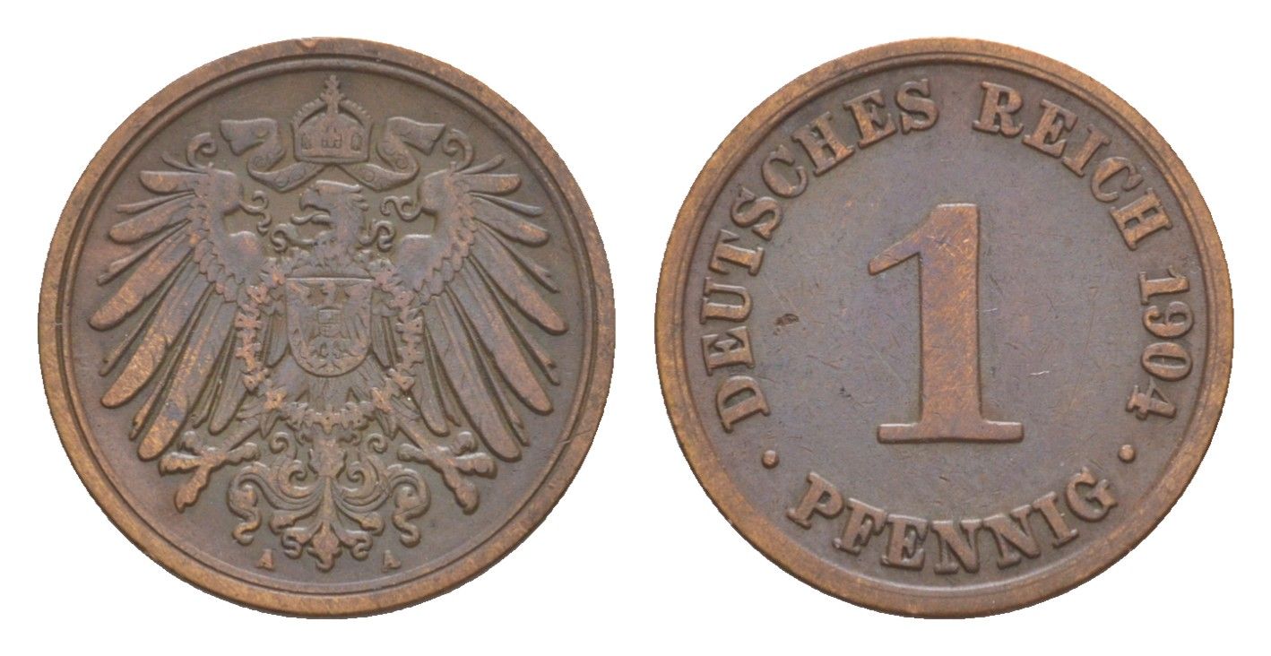 Германия 1 пфенниг 1904 A, Вильгельм II (1888-1918) KM 10, J. 10 медь 4639-1124