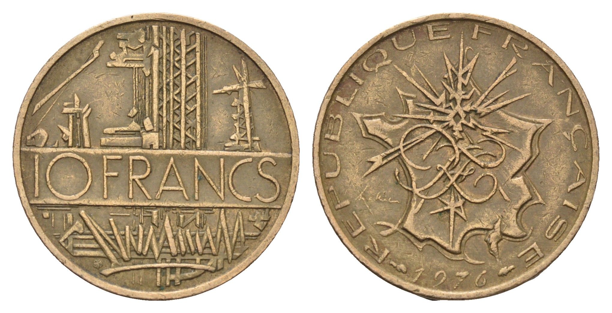 Франция 10 франков 1976 KM 940 медь алюминий никель 4579-233