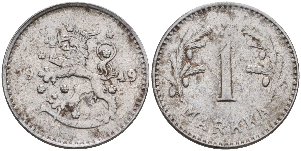 Финляндия 1 марка 1949 республика (1918-1962) KM 30b железо 4591-321