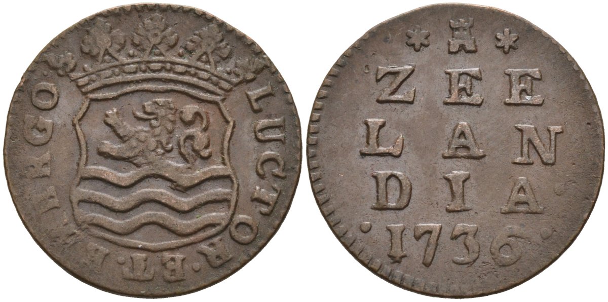 Зеландия (Zeeland), Нидерланды 1 дуит 1736 KM 81 медь 1528-432
