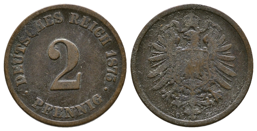 Германия 2 пфеннига 1875 G, старогербовка KM 2, J.2 медь 4364-2712