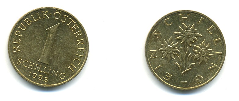 Австрия 1 шиллинг 1993 KM 2886 алюминиевая бронза 4364-724