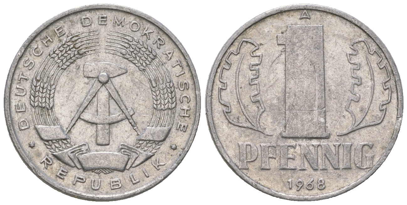 ГДР 1 пфенниг 1968 А КМ 8.1 алюминий 4651-1137