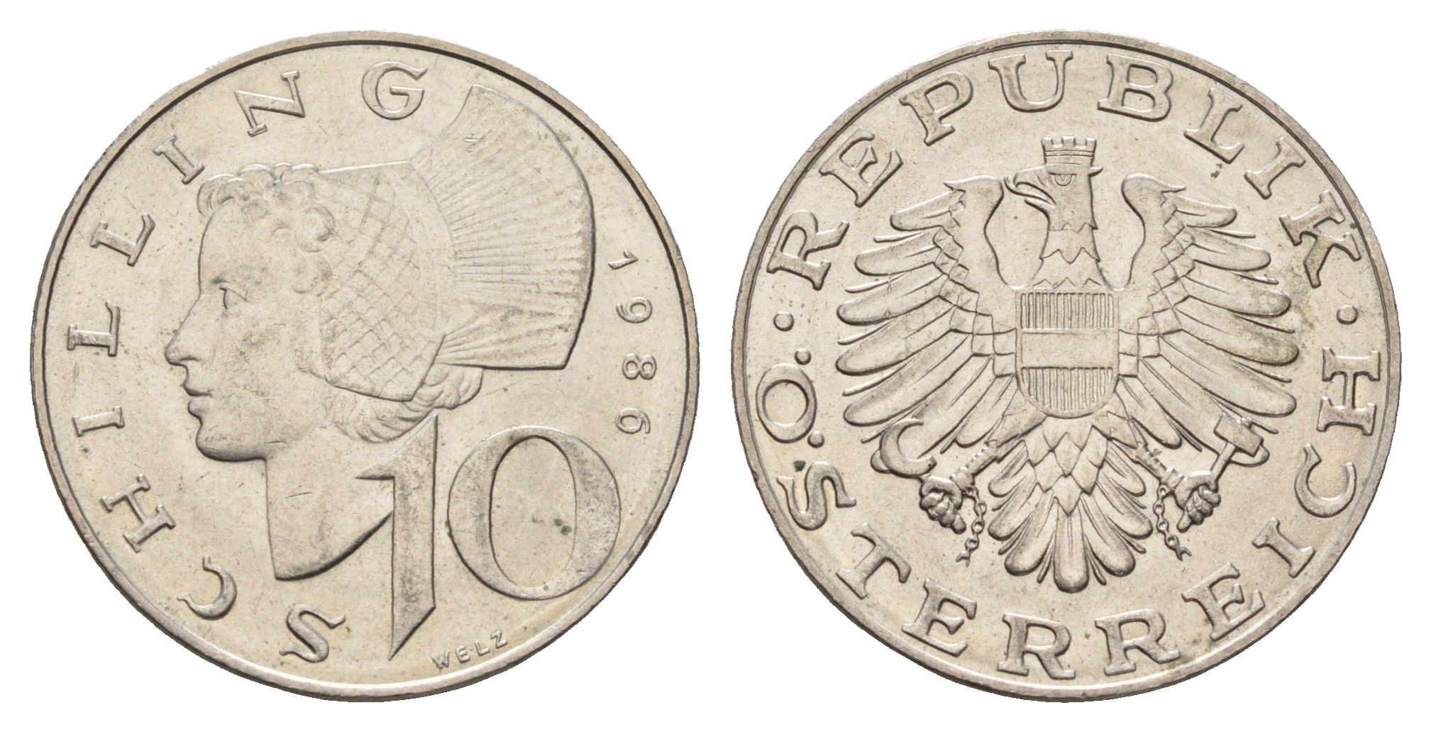 Австрия 10 шиллингов 1986 KM 2918 медно-никель UNC 202-717