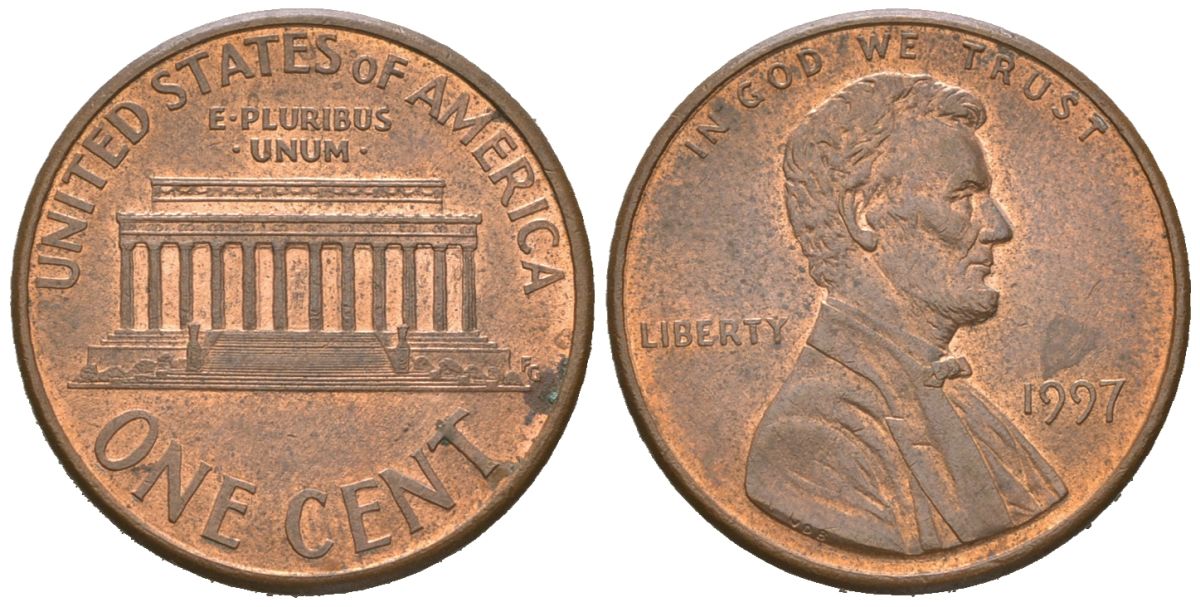 США 1 цент 1997 KM 201b цинк плакированная медью 4580-723