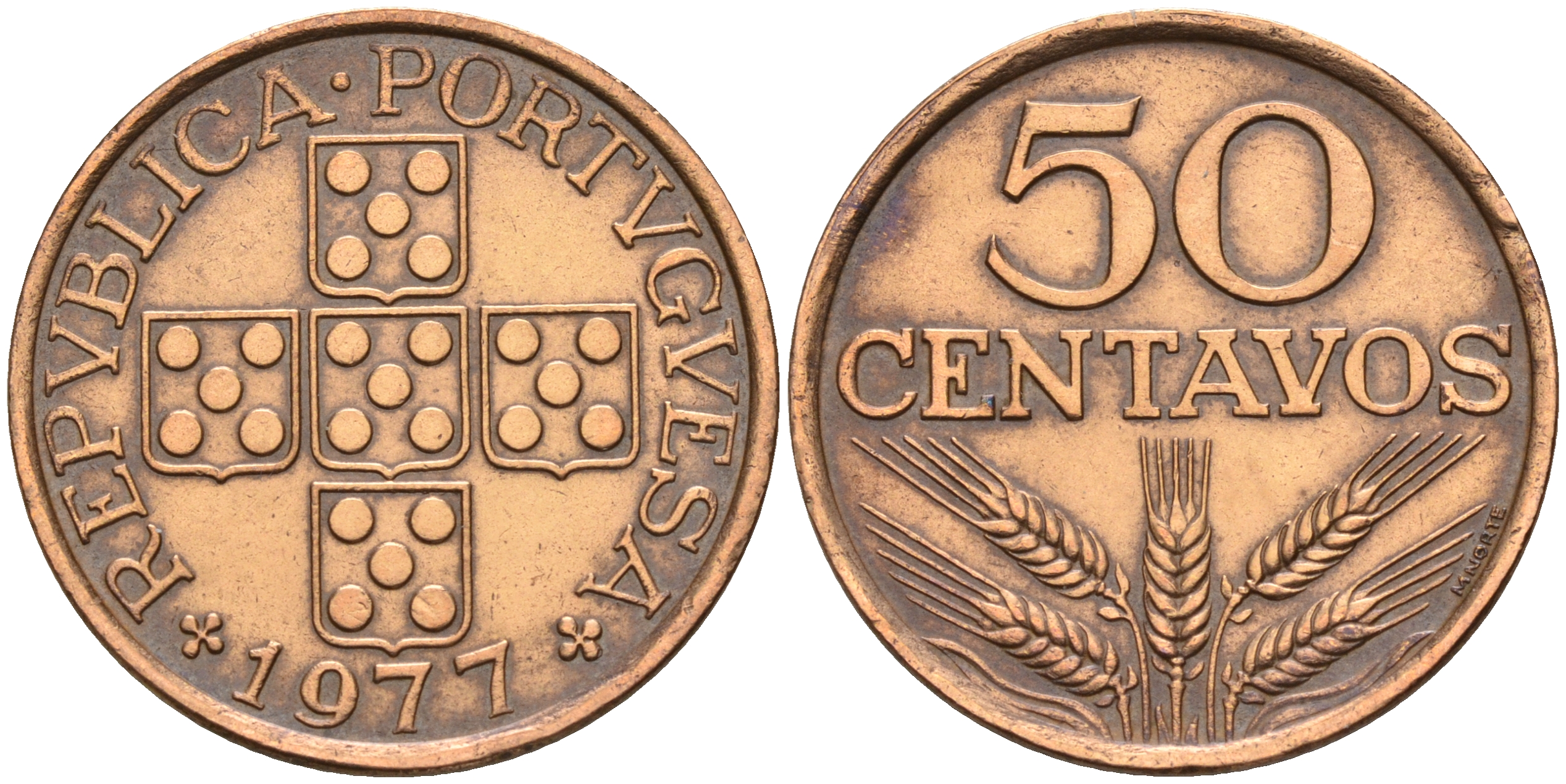 Португалия 50 сентаво 1977  KM 596 бронза    4161-725