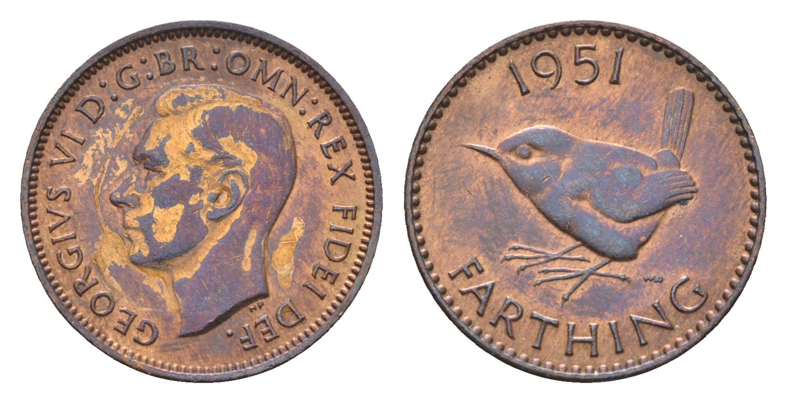 Великобритания 1 фартинг 1951 Георг VI (1936-1952) KM 867, Spink 4119 бронза 4659-831