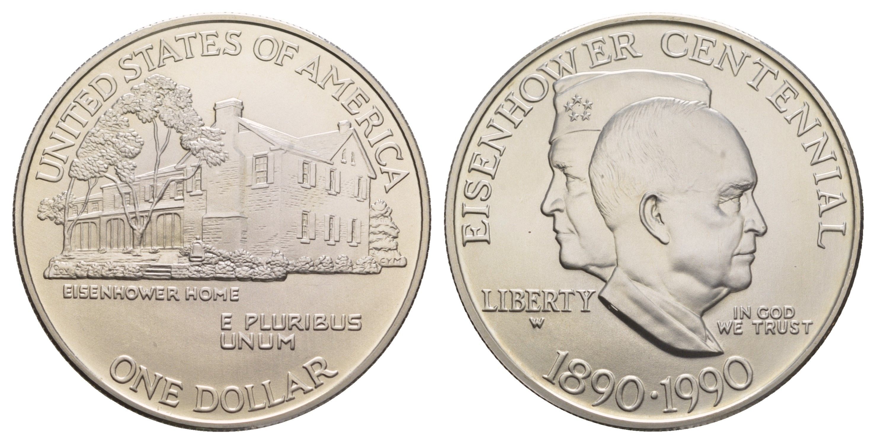 США 1 доллар 1990 W, 100 лет со дня рождения Эйзенхауэра KM 227 серебро BU 11-255-25