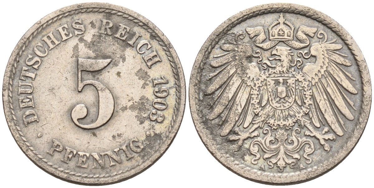 Германия 5 пфеннигов 1903 J KM 11, J. 12 медно-никель 4151-442