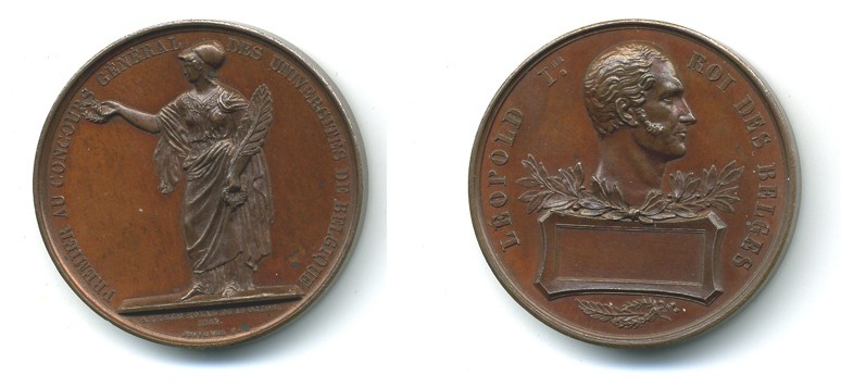 Бельгия медаль 1841 премия Университета Бельгии, 38,9 мм Wurzb. 5086 бронза UNC 1079-5-12