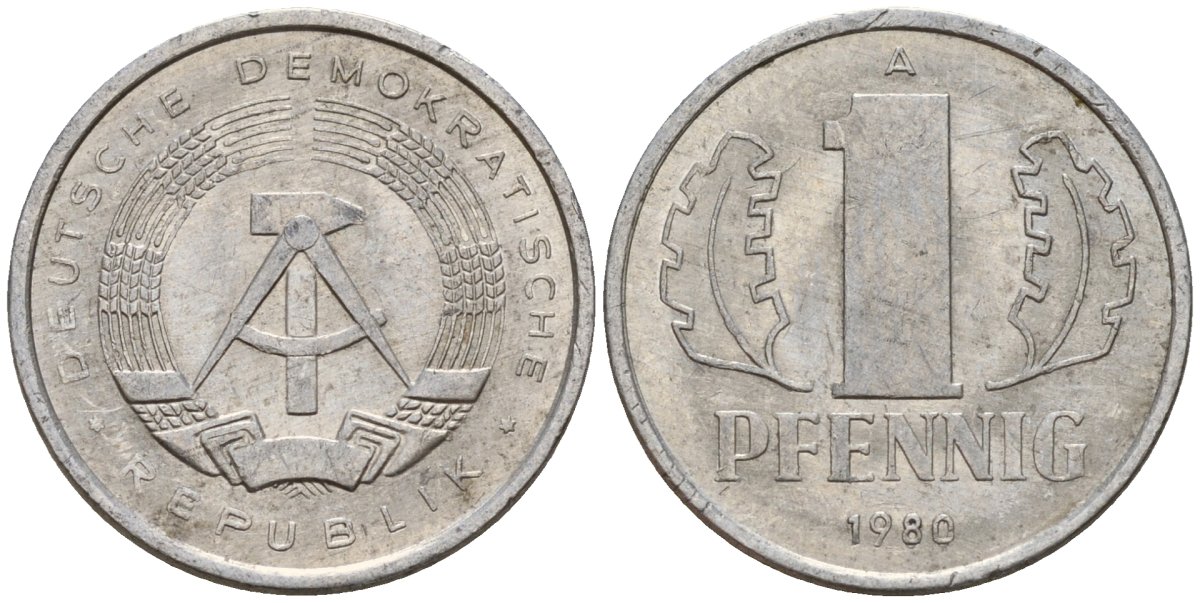 ГДР 1 пфенниг 1980 A KM 8.2 алюминий 187-1241