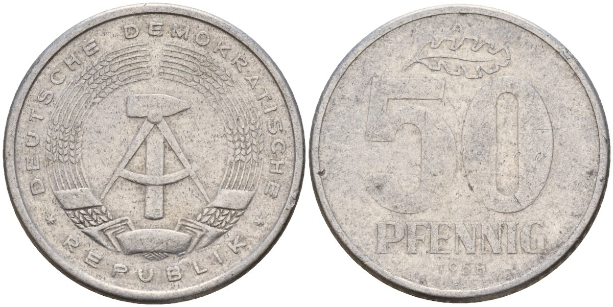 ГДР 50 пфеннигов 1958 A KM 12.1 алюминий 110-125