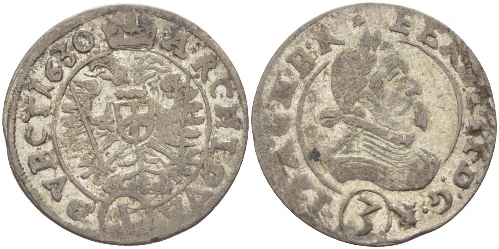 Австрия 3 крейцера 1630 монетный двор Бреслау, Фердинанд II (1619-1637) KM 581 серебро 3896-641