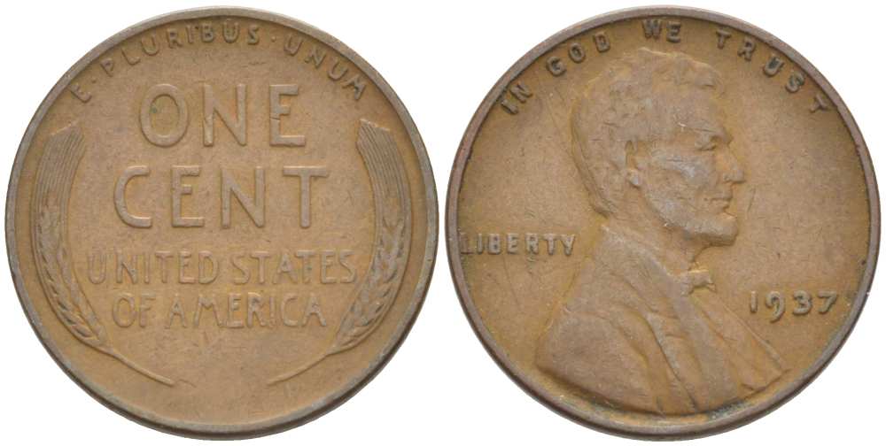 США 1 ЦЕНТ 1937 ЛИНКОЛЬН KM 132 бронза 3309-437